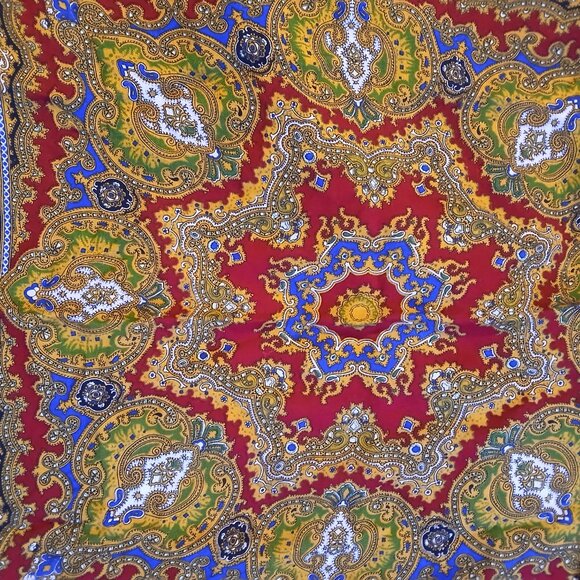 Women's Vintage Large Square Paisley Scarf Wine Black Gold GUC - Picture 2 of 6